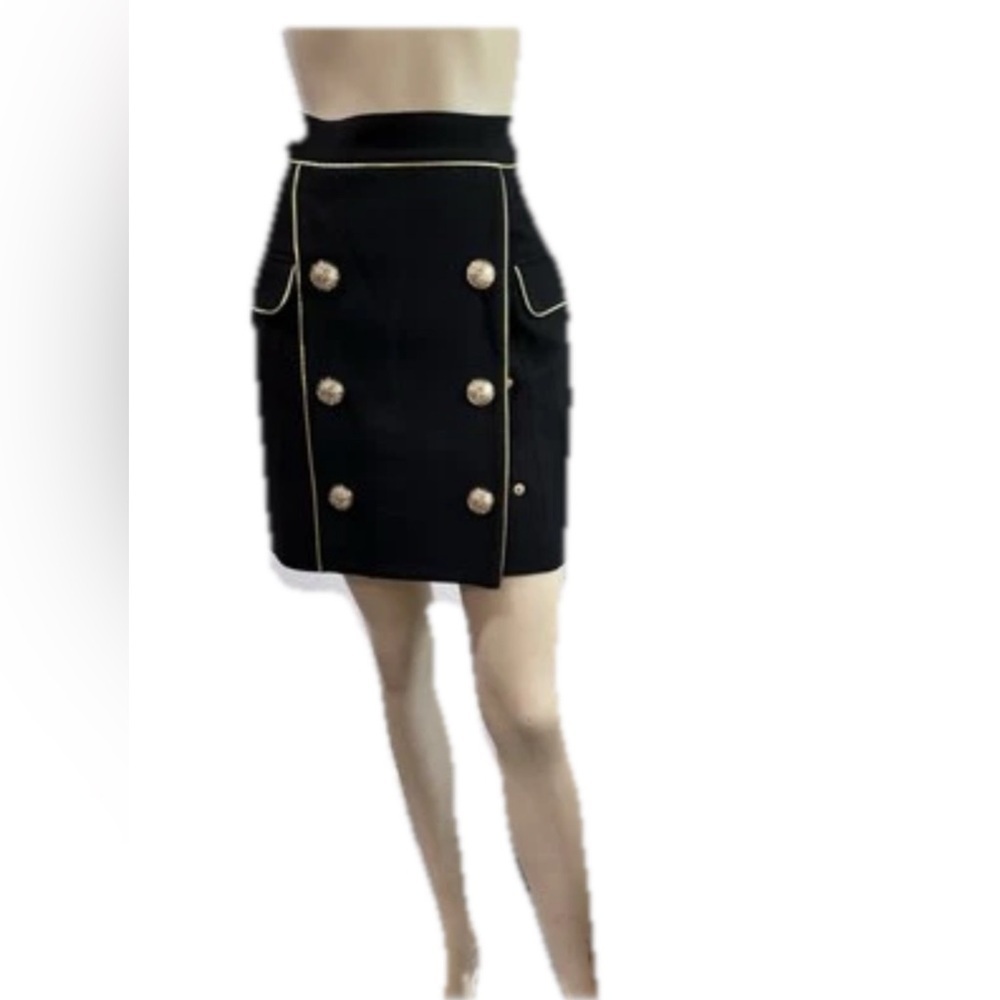 Balmain Paris Mini Skirt Elegant Black and Gold Zippered - Picture 5 of 16